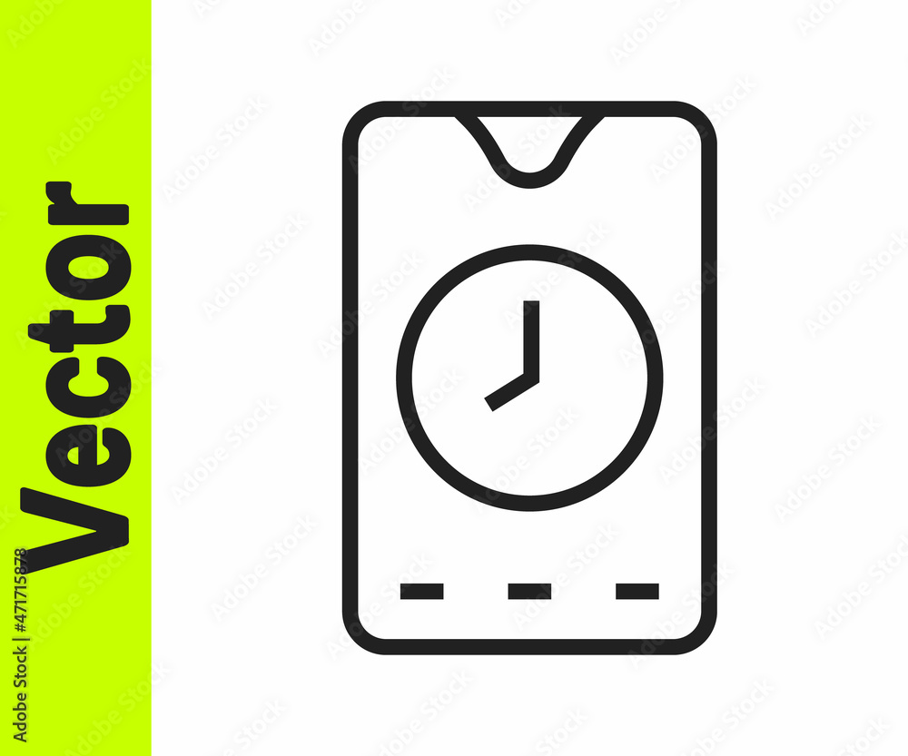 Black line Alarm clock app smartphone interface icon isolated on white background. Vector Black line Alarm clock app smartphone interface icon isolated on white background. Vector