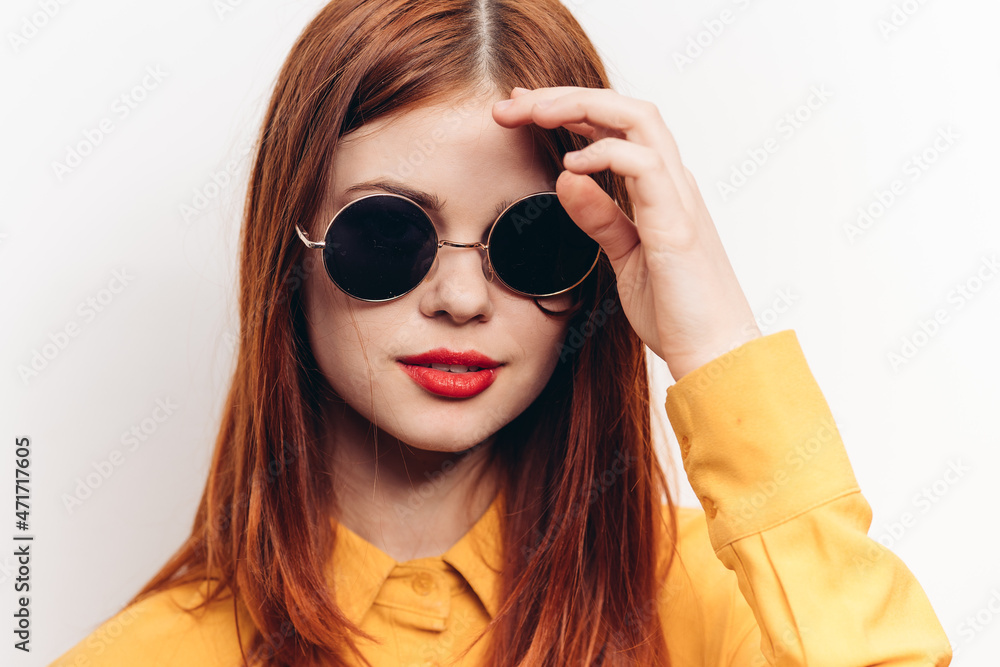 glamorous woman in sunglasses red hair close-ups glamorous woman in sunglasses red hair close-ups