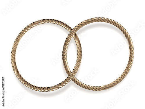 Crossed golden rope circles 3d rendering