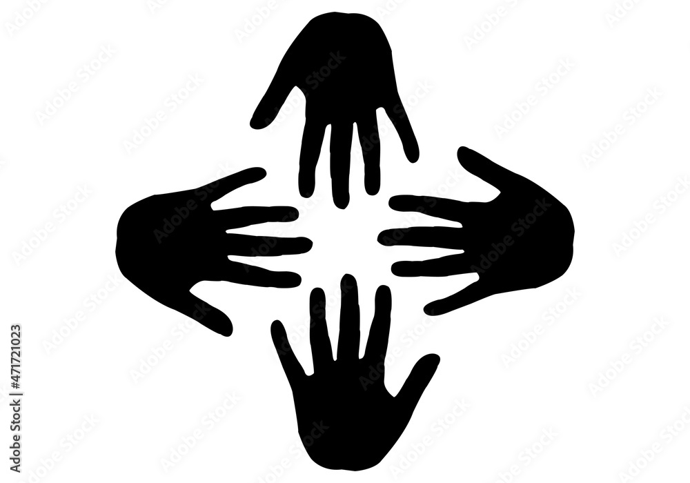 Icono de manos de voluntarios apoyandose. Icono de manos de voluntarios apoyandose.