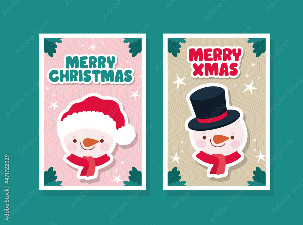 Fototapeta premium merry xmas cartels with characters