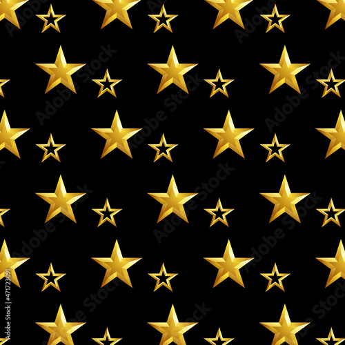 Gold metal star pattern design on black background