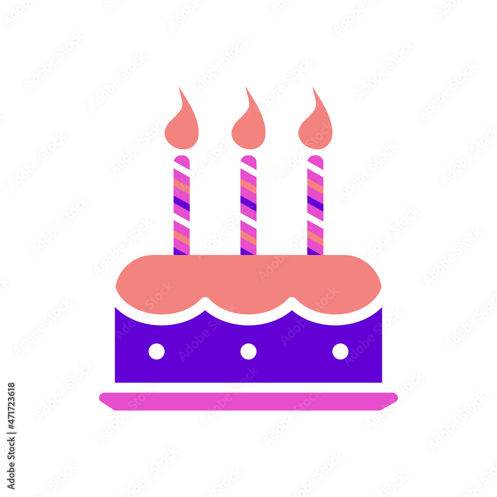 Birthday cake with candles isolated on white background. Cute pattern with dessert in fashion three colors violet, pink and coral. Vector. Birthday cake with candles isolated on white background. Cute pattern with dessert in fashion three colors violet, pink and coral. Vector.