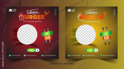 Burger Food social media posts templat banner or flyer vector