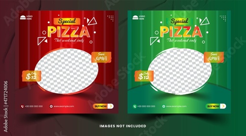 Food menu and delicious pizza social media posts templat banner or flyer vector