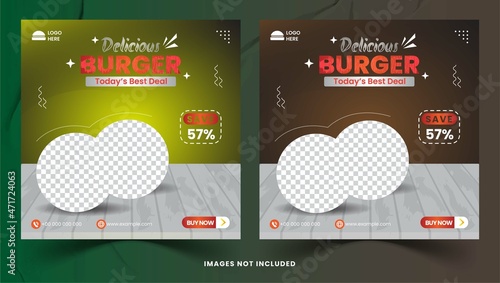 Delicious burger and food menu social media posts templat banner or flyer vector