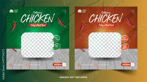 Delicious chicken social media posts templat banner or flyer vector