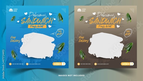 Sandwich breakfast set social media posts templat banner or flyer vector