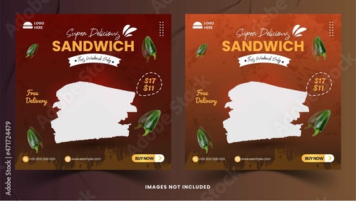 Sandwich breakfast set ssocial media posts templat banner or flyer vector