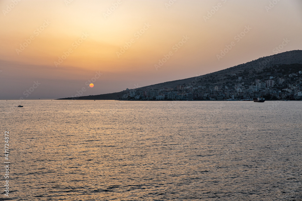 Sunset on the Ionian Sea. Saranda, Albania.