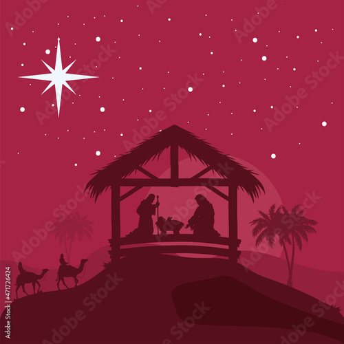 nativity silhouette red scene