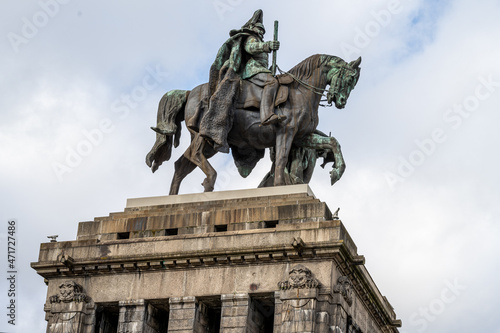 The equatorial statue of Emperor William I at the German Corner in Koblenz, Germany. This statue is an important symbol of the unification of Germany 