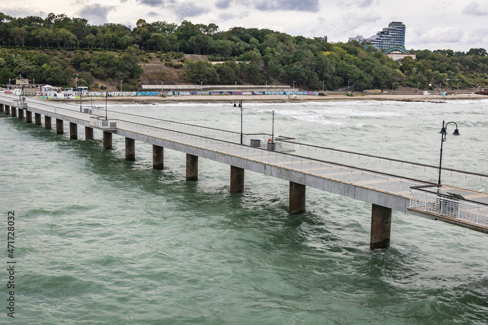 Pier for tourists on a Black Sea beach in Burgas in Bulgaria