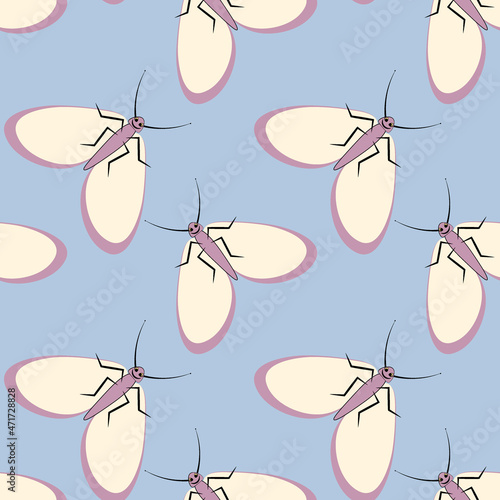 Illustration on a square background - stylized moths - graphics. Summer, insects, unbearable ease of life