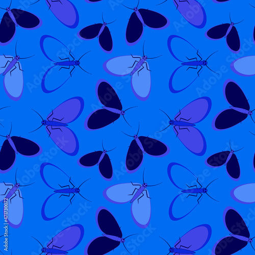 Seamless pattern - stylized moths - graphics. Summer, insects, unbearable ease of life. Wallpapers, textiles, packaging