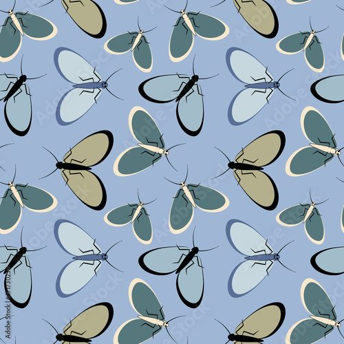 Seamless pattern - stylized moths - graphics. Summer, insects, unbearable ease of life. Wallpapers, textiles, packaging