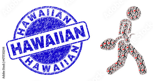 Vector guy steal sperm icon mosaic is formed with random recursive guy steal sperm pictograms. Hawaiian unclean blue round stamp. Recursion mosaic of guy steal sperm icon.