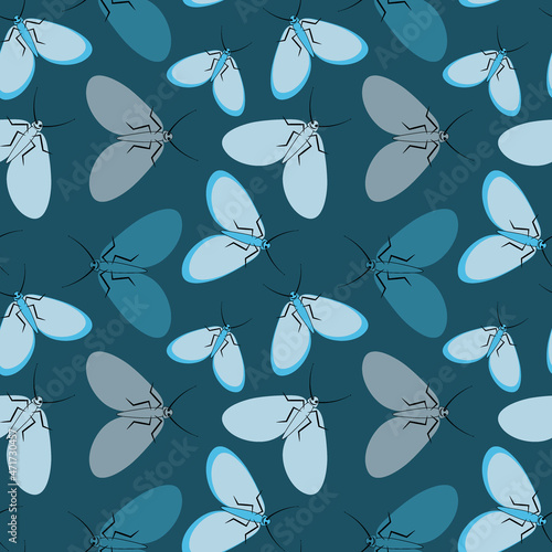 Seamless pattern - stylized moths - graphics. Summer, insects, unbearable ease of life. Wallpapers, textiles, packaging