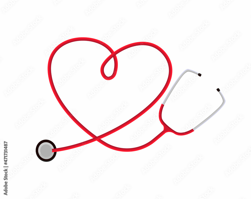 Vector abstract illustration with a phonendoscope, stethoscope, curved or folded in form of heart. Concept cardiology, functional diagnostics, cardiac arrhythmias, auscultation, patient examination. Vector abstract illustration with a phonendoscope, stethoscope, curved or folded in form of heart. Concept cardiology, functional diagnostics, cardiac arrhythmias, auscultation, patient examination.