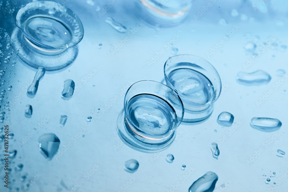 contact lenses with droplets around close up view - Image contact lenses with droplets around close up view - Image