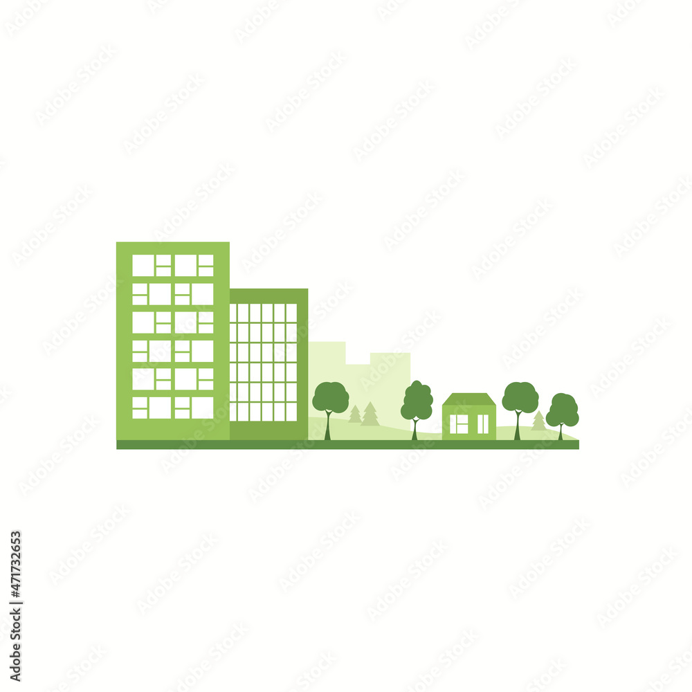 Ecological city on a white background. In flat design.
