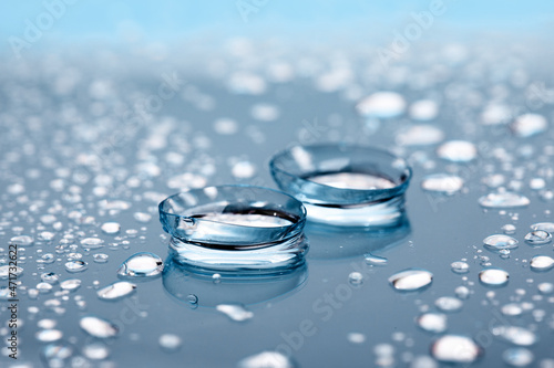 contact lenses with droplets around close up view - Image