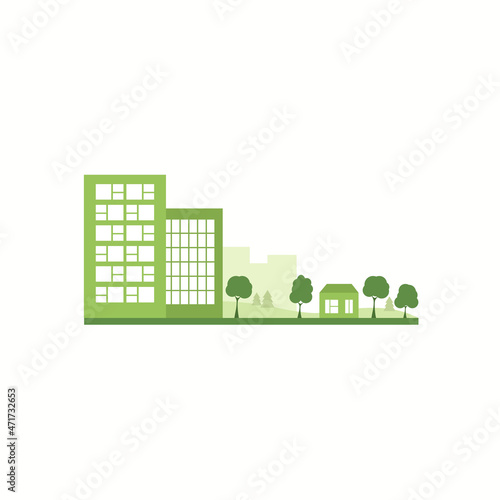 Ecological city on a white background. In flat design.