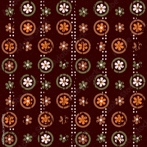 vector retro pattern with flowers, dots and peeling paint in 70s style