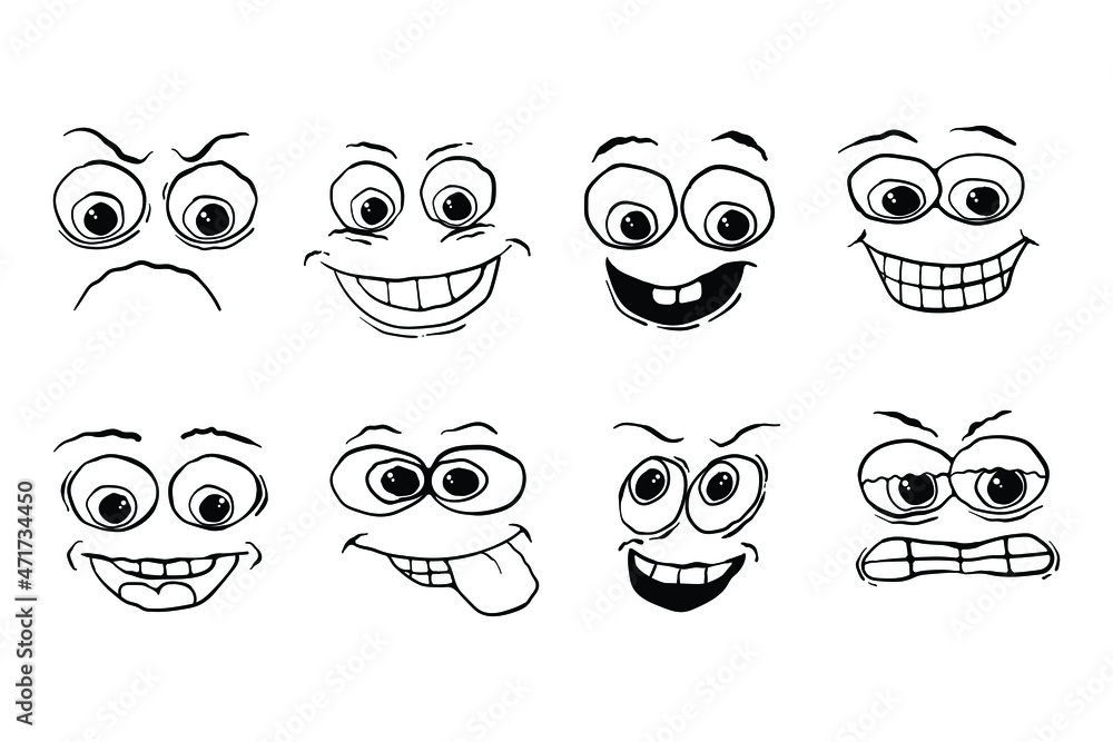 icon set face expression black and white hand drawn vector illustration icon set face expression black and white hand drawn vector illustration
