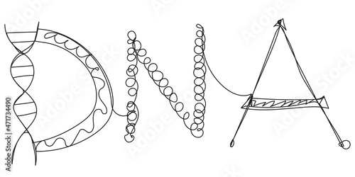 DNA lettering one line on a white background. Human genetic code symbol. Deoxyribonucleic acid abbreviation in vector format. Chemical stock illustration.