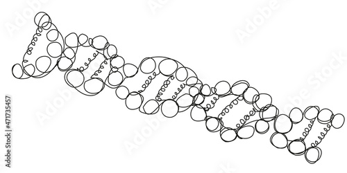 Doodle illustration with deoxyribonucleic acid one line isolated on white background. Vector images of DNA from circles. Graphic element with human genetic code.