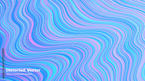 Distorted Stripes Vector Colorful Holographic Gradient Abstract Background. Wavy Distortion Movement Illusion Psychedelic Wallpaper. Curved Line Vibrant Crazy Colors Drug Trip Surreal Art Illustration