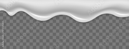 Liquid mayonnaise cream white splash. Cream melting and flowing down. Vector drop dessert
