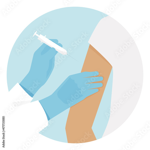 vaccination in flat style. an injection . gloved hands