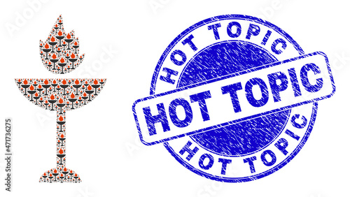 Vector fire bowl icon collage is constructed of repeating recursive fire bowl elements. Hot Topic unclean blue round seal. Recursive collage of fire bowl icon.