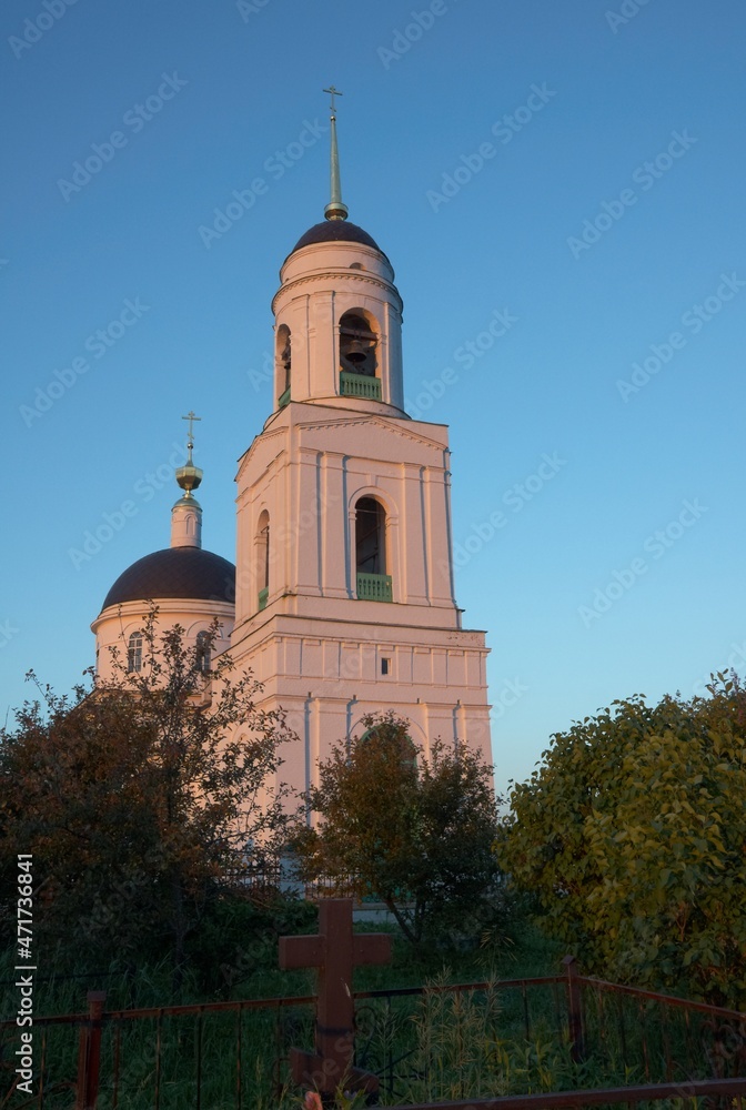 Bell tower of Transfiguration Church of 19th century,  historic Radonezh village, Sergiyev Posad district,  Moscow region,  Russia