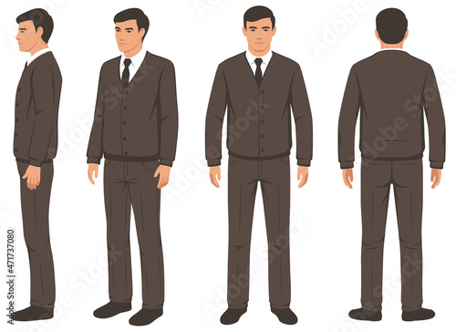 fashion man isolated, front, back and side view, vector illustration
