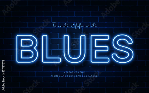 Editable blues neon light text effect