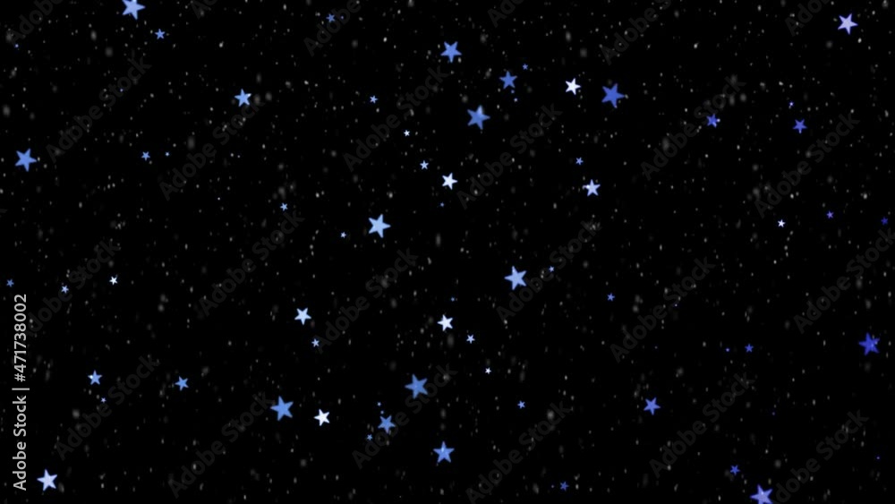 Snowfall animation with dark background and blue blinking stars