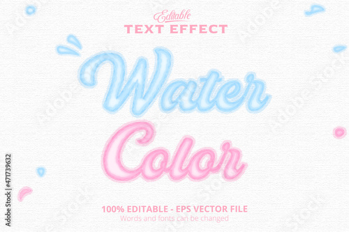 Blue and pink watercolor style, editable text effect, Watercolor text