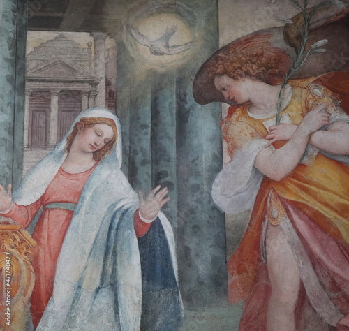 Canvas Print Santa Maria dell'Orto Church Interior Detail with a Fresco Depicting the Annunci