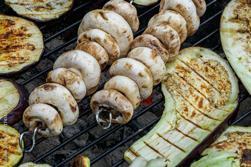 Close-up of mixed vegetables on the grill Close-up of mixed vegetables on the grill