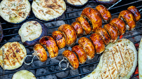 Close-up of mixed vegetables on the grill