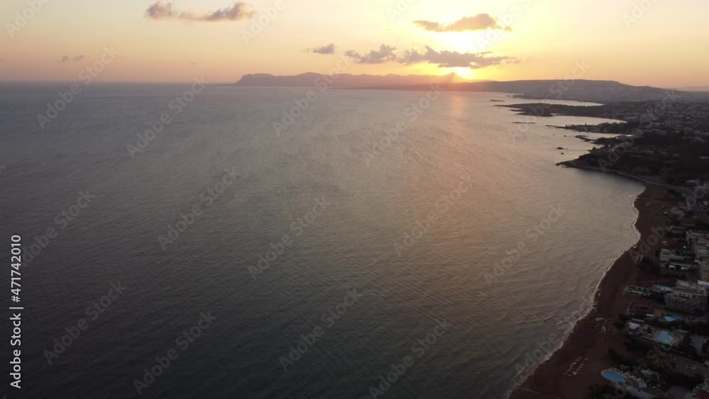 Panoramic aerial view from above of the city of Chania, Crete island, Greece. Landmarks of Greece, beautiful venetian town Chania in Crete island. Chania, Crete, Greece. Panoramic aerial view from above of the city of Chania, Crete island, Greece. Landmarks of Greece, beautiful venetian town Chania in Crete island. Chania, Crete, Greece.