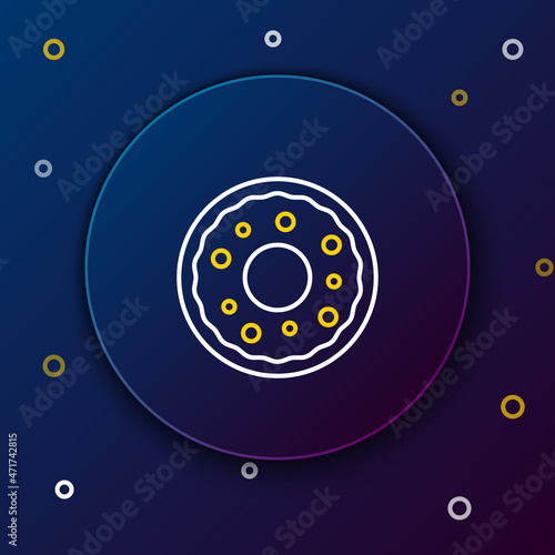 Line Donut with sweet glaze icon isolated on blue background. Colorful outline concept. Vector