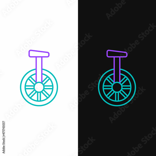 Line Unicycle or one wheel bicycle icon isolated on white and black background. Monowheel bicycle. Colorful outline concept. Vector