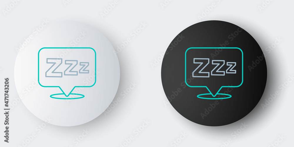 Line Sleepy icon isolated on grey background. Sleepy zzz black talk bubble. Colorful outline concept. Vector Line Sleepy icon isolated on grey background. Sleepy zzz black talk bubble. Colorful outline concept. Vector