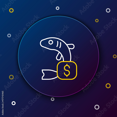 Line Price tag for fish icon isolated on blue background. Colorful outline concept. Vector
