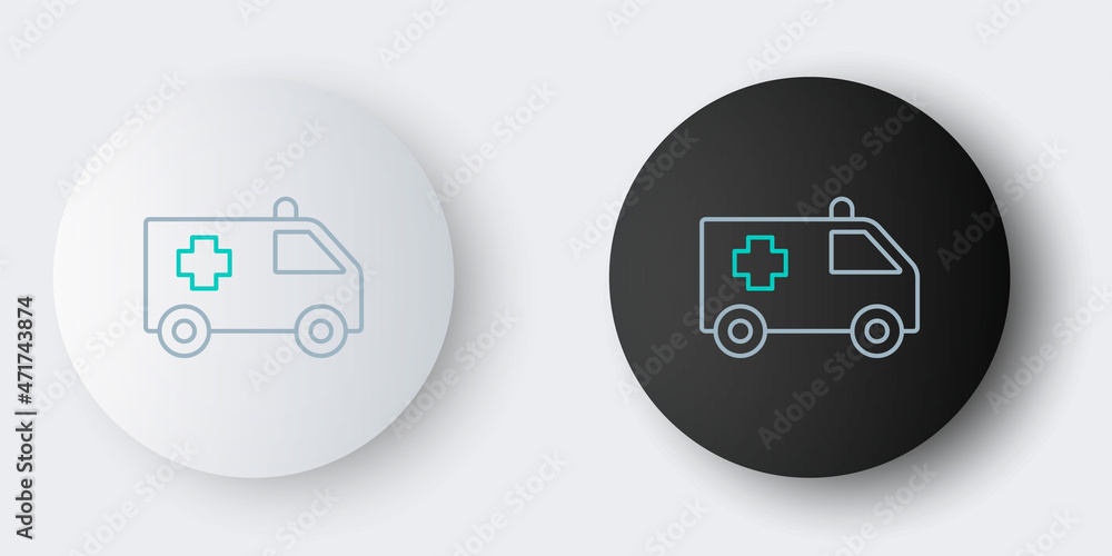 Line Ambulance and emergency car icon isolated on grey background. Ambulance vehicle medical evacuation. Colorful outline concept. Vector Line Ambulance and emergency car icon isolated on grey background. Ambulance vehicle medical evacuation. Colorful outline concept. Vector