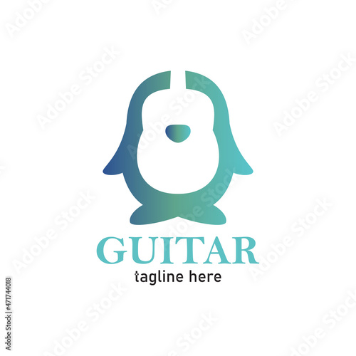 Penguin guitar logo design premium vector